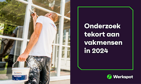 Header voor een rapport over het tekort aan vakmensen in nederland in 2024. aan de linkerkant is een schilder te zien die kozijnen wit verft