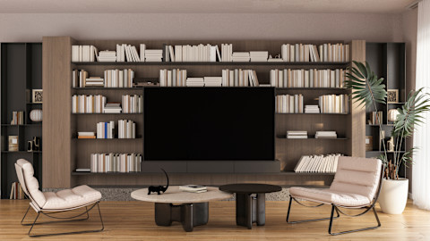 cinewall met boekenkast om de tv heen