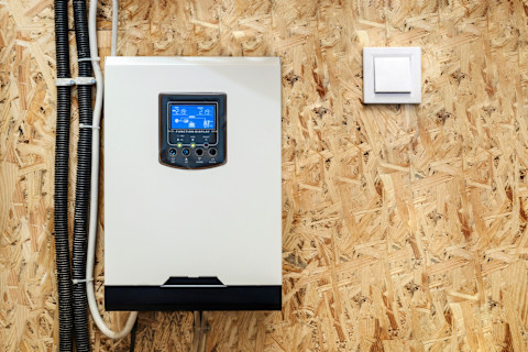 Hybride omvormer voor een thuisbatterij die de energiestromen tussen zonnepanelen, batterij en woning aanstuurt.