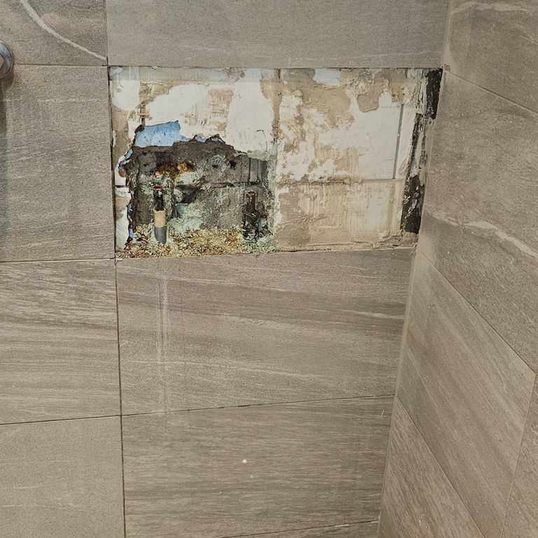 Lekkage: Vermoedelijk leiding in de muur achter de mengkraan douche