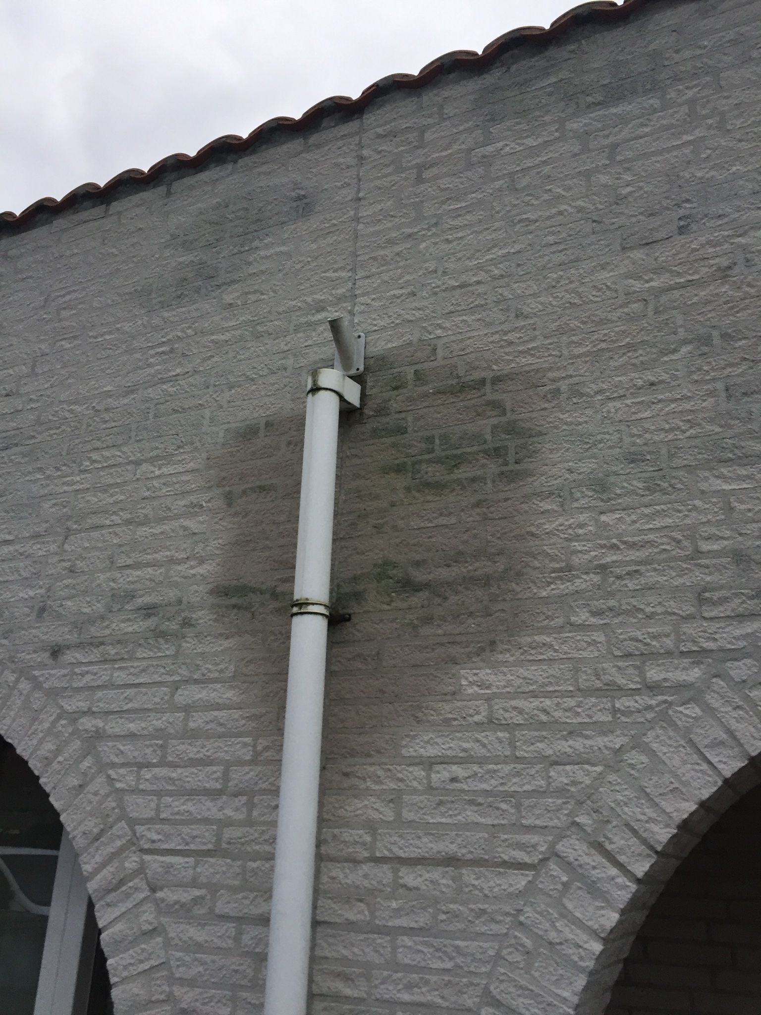 De regenpijp lekt waardoor de muur nat wordt. Zie foto. Werkspot