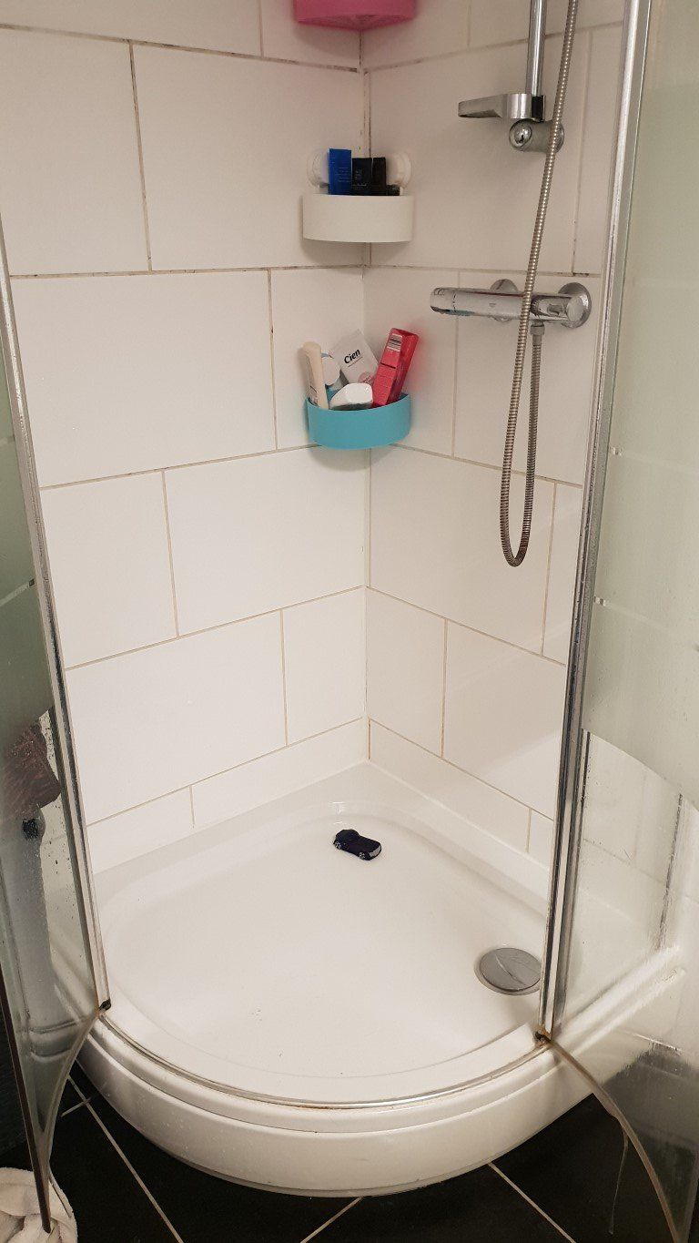 Badkamer Renovatie, vervangen douchecabine, plafon, afzuiging, toilet